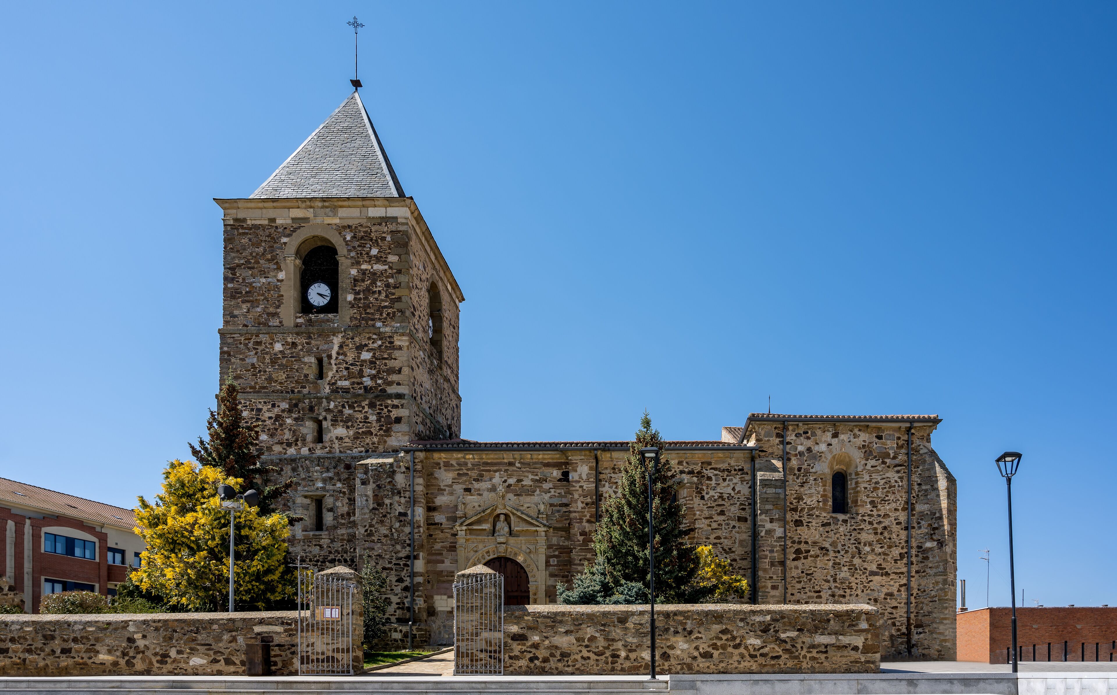 View of San Salvador church in the town of La Bañeza, Spain.