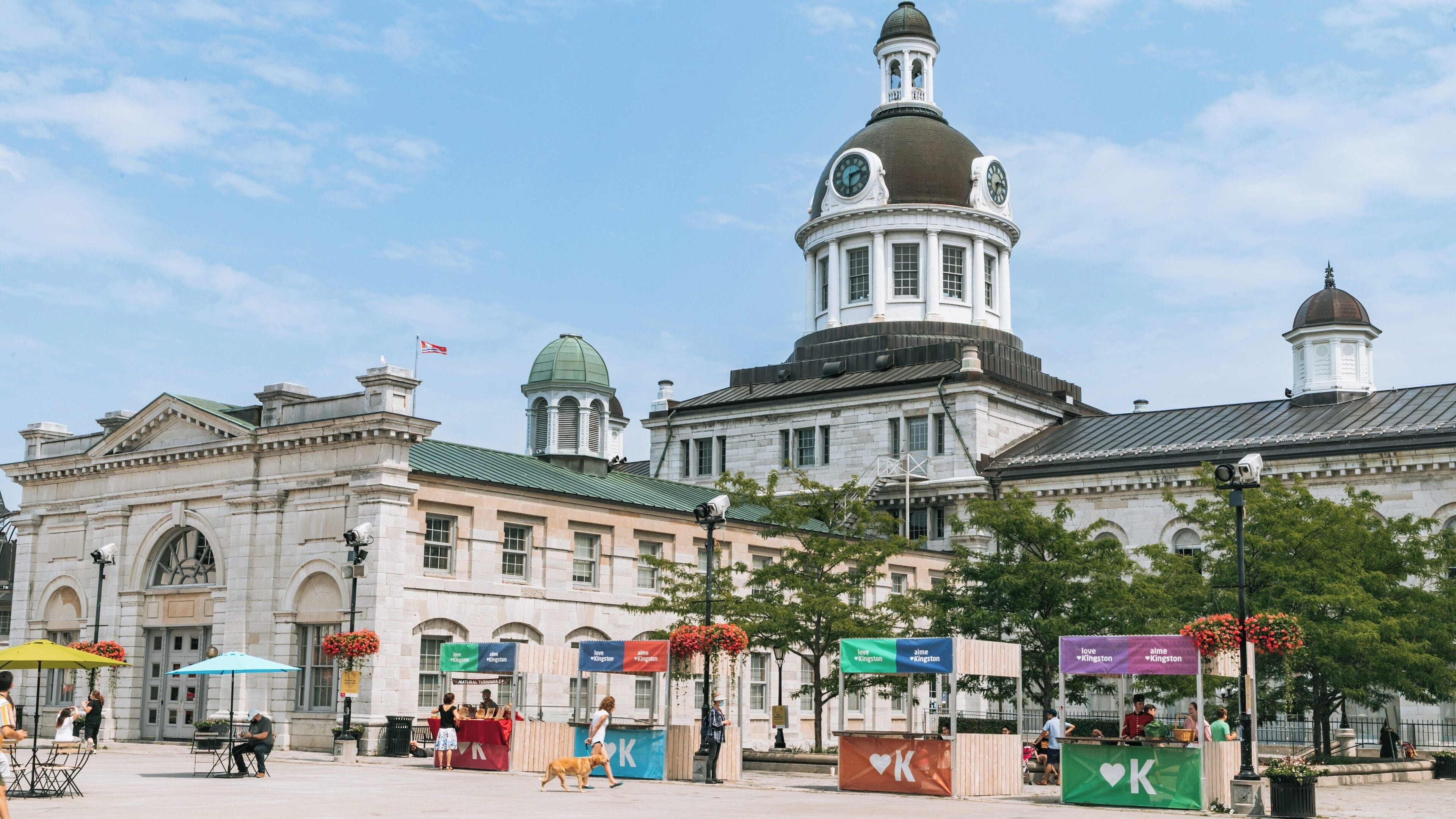 Kingston City Hall stands majestically in Sydenham, showcasing its architectural beauty and vibrant community activity in Kingston, Ontario, Canada