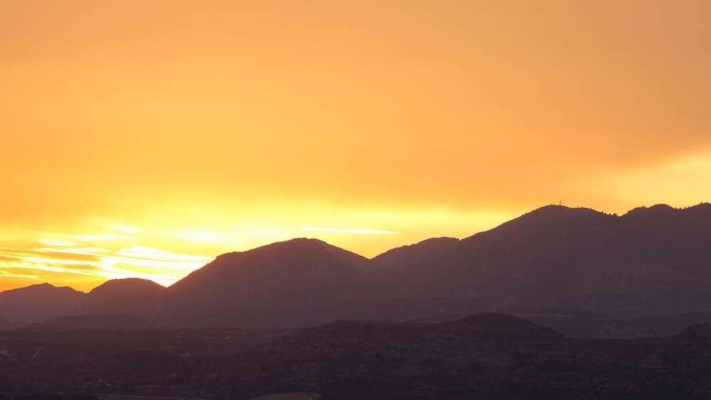 Sunset in the mountains of Elche, province of Alicante in Spain