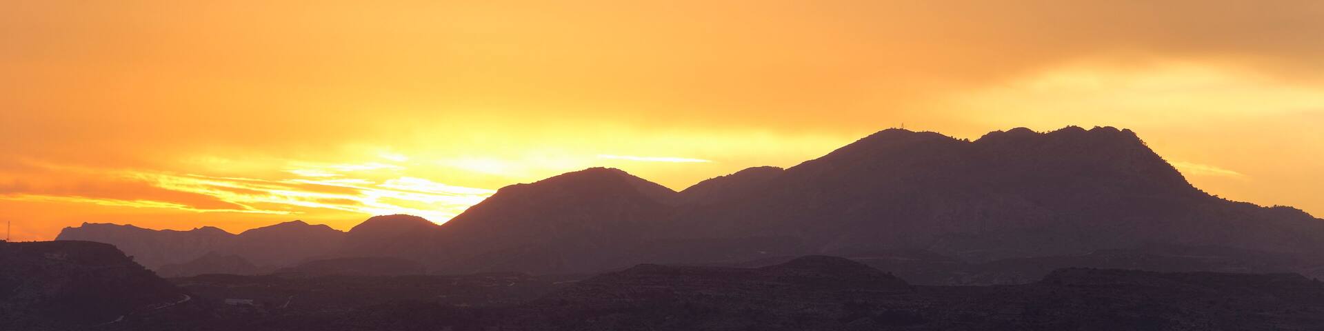 Sunset in the mountains of Elche, province of Alicante in Spain