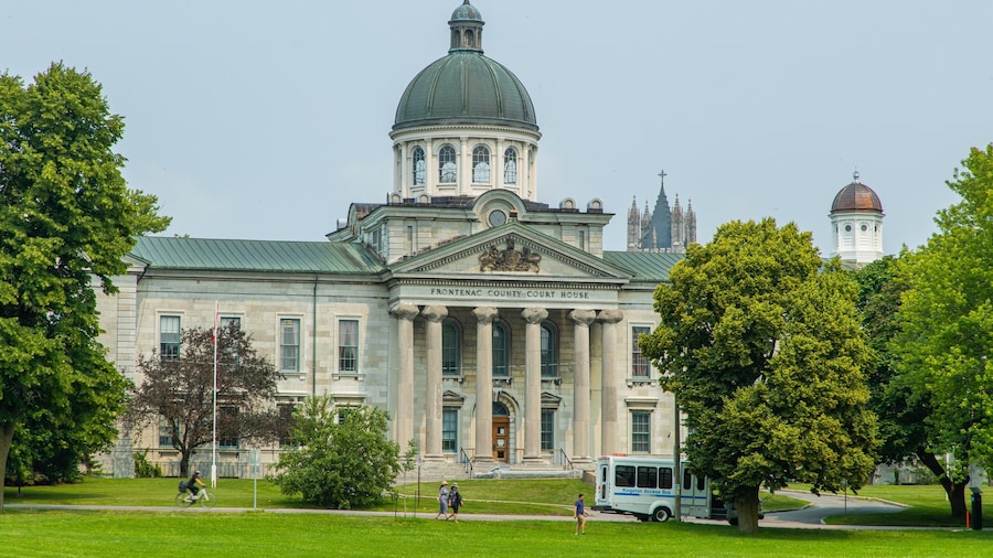 Kingston City Park featuring a park, heritage architecture and an administrative buidling