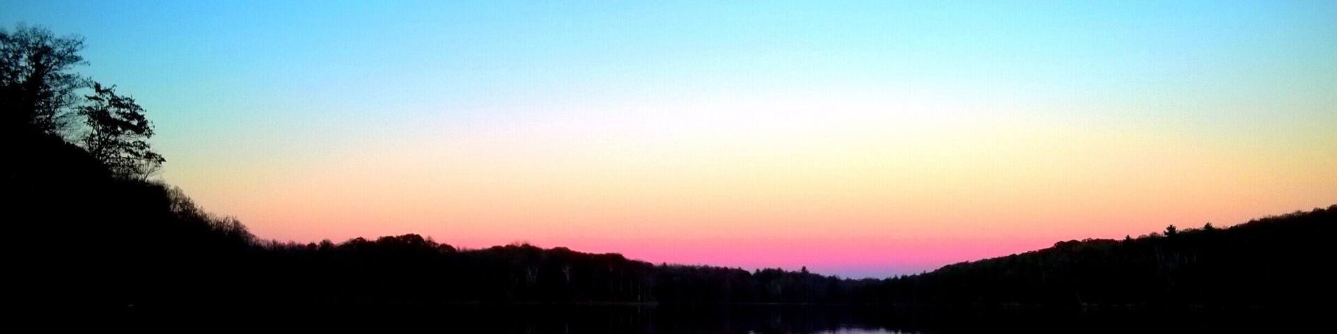 Sunset reflections on the water. Which way is up? #camping #sunset