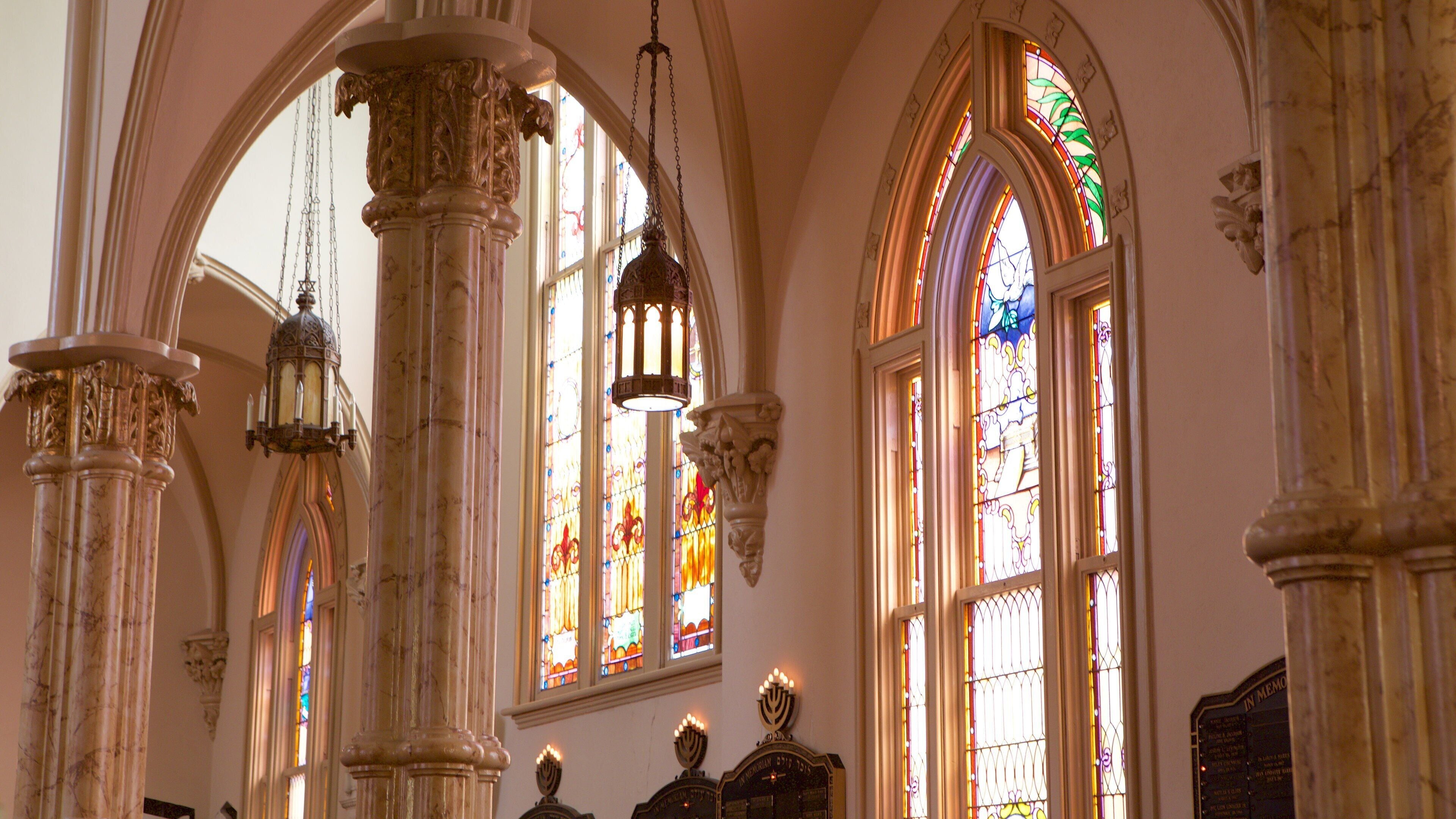 Congregation Mickve Israel showing a temple or place of worship, interior views and religious elements