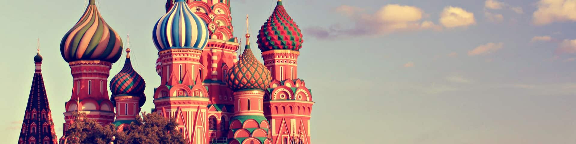 beautiful typical Russian cathedral with colorful domes Moscow view vintage warm summer tones edit