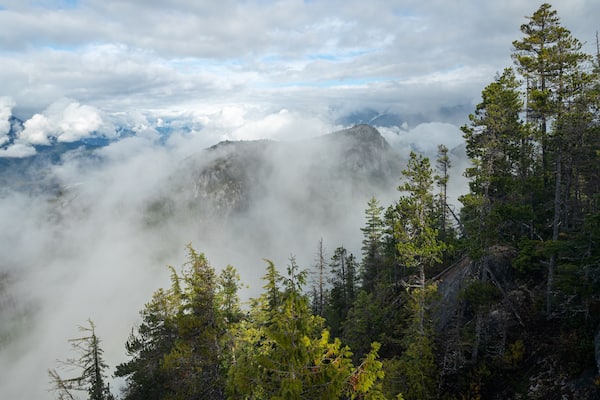 Stawamus Chief Provincial Park featuring landscape views, mist or fog and mountains