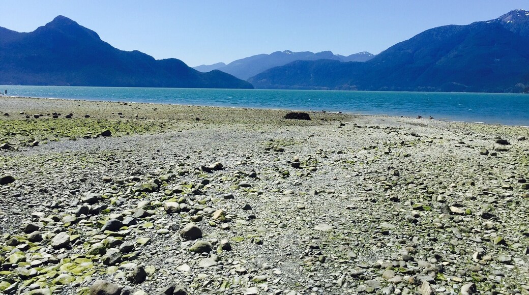 This is a beautiful beach on sea to sky highway in Squamish, British Columbia