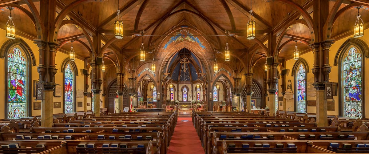 Interior of the historic St. John's Anglican Church of Lunenburg, Nova Scotia