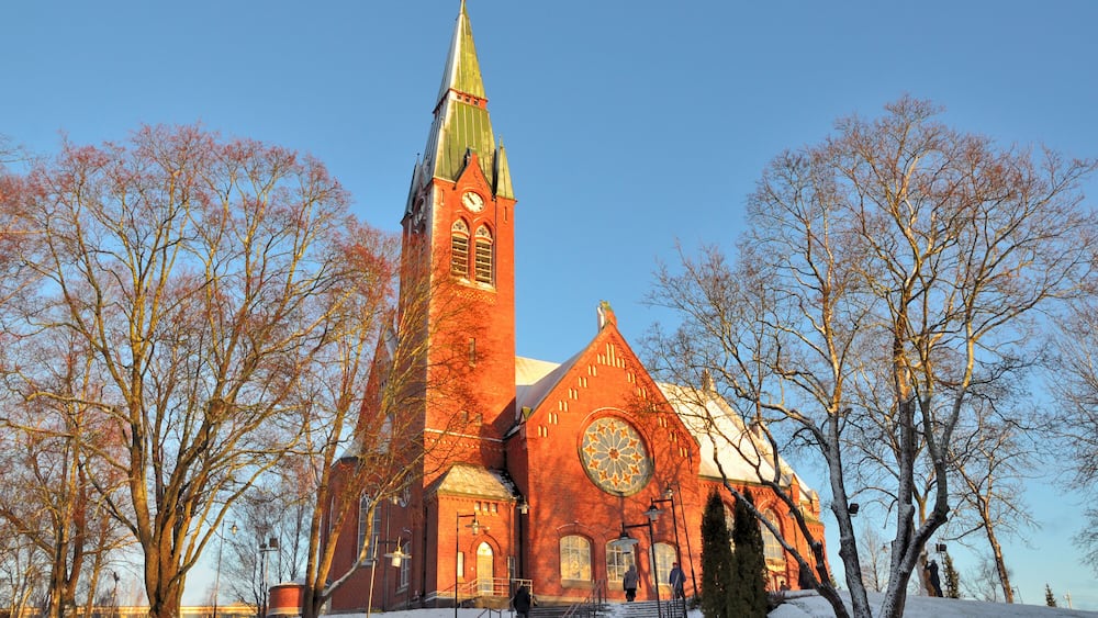 Finland. Forssa Cathedral in the sunny winter morning