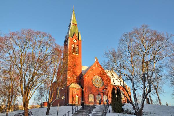 Finland. Forssa Cathedral in the sunny winter morning