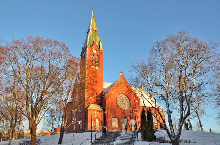 Finland. Forssa Cathedral in the sunny winter morning