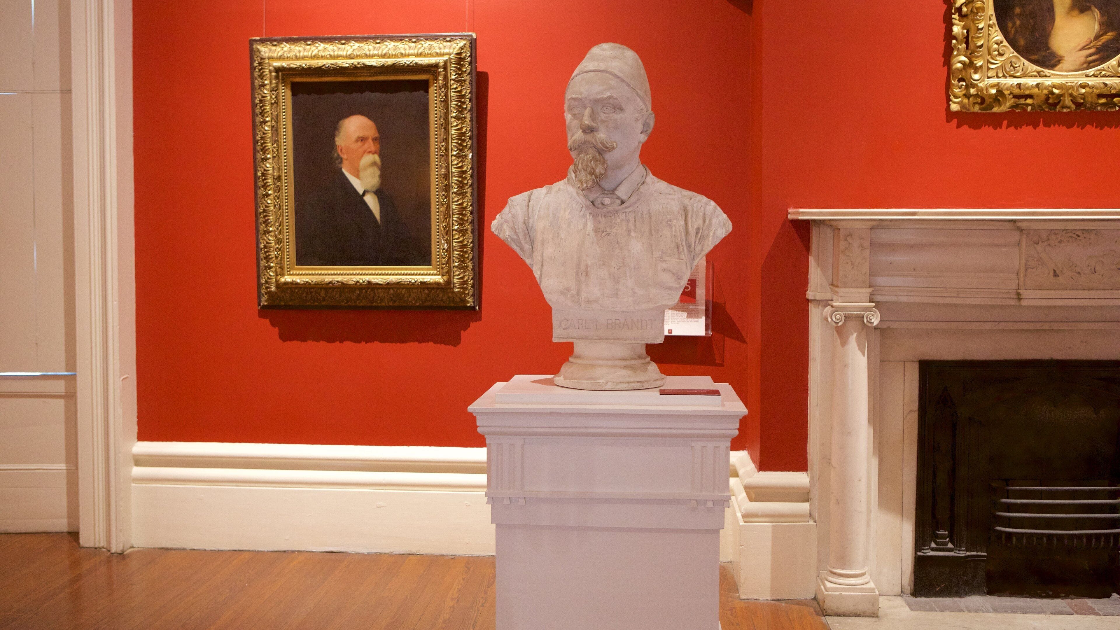 Telfair Square showing interior views, a statue or sculpture and art