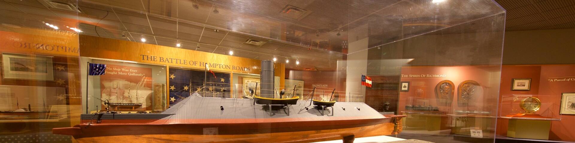 Hampton Roads Naval Museum featuring interior views