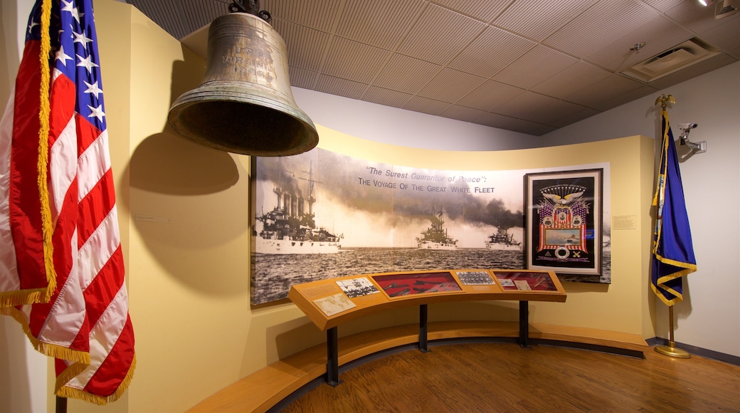 Hampton Roads Naval Museum showing heritage elements and interior views