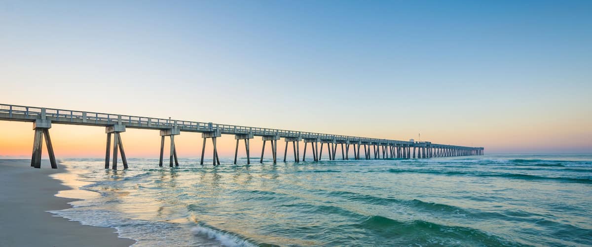 The M.B. Miller County Pier and Gulf of Mexico at sunrise, in Pa