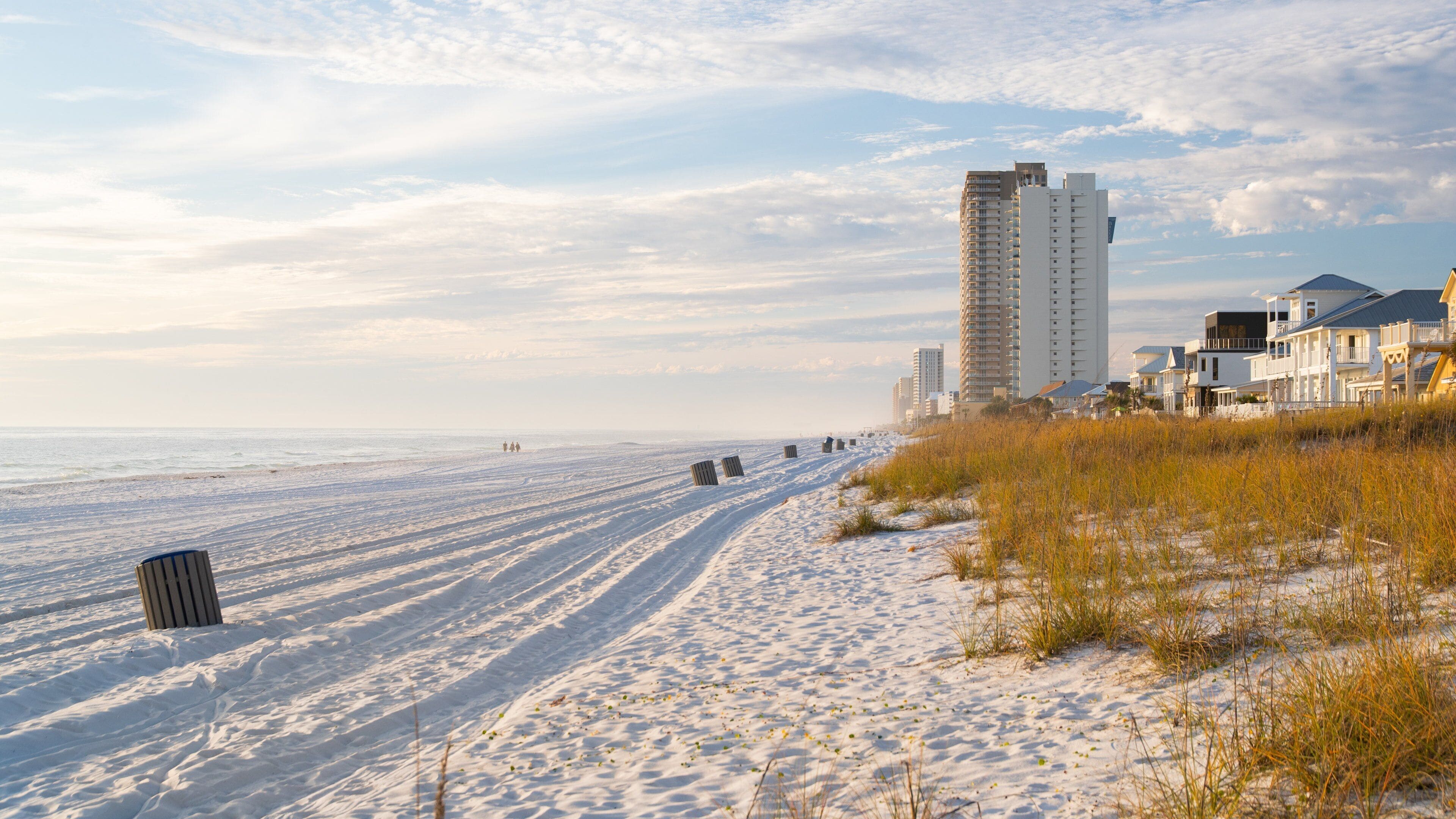 Russell-Fields Pier which includes general coastal views, a beach and a coastal town