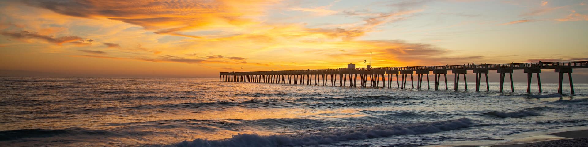 Florida Panhandle featuring a sandy beach, a sunset and general coastal views