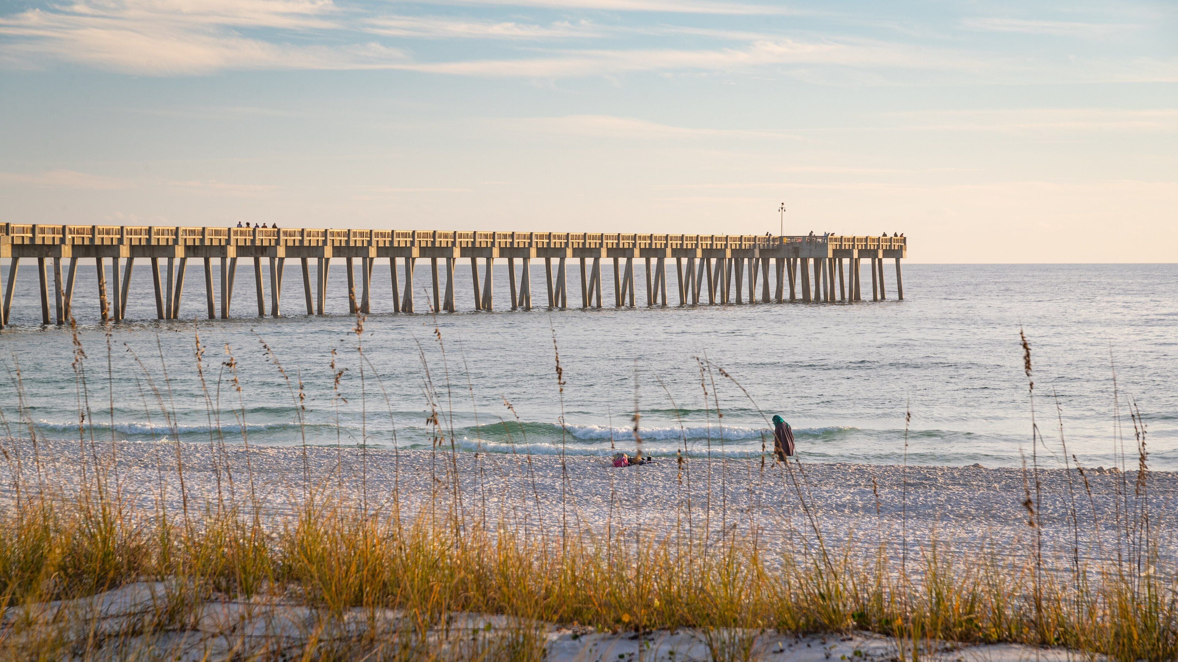 Florida Panhandle featuring a sandy beach, general coastal views and a sunset