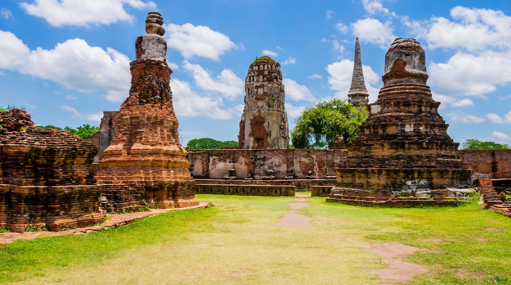 Panoramic view of Pagoda and Stupa in Ayutthaya archaeological park, Thailand