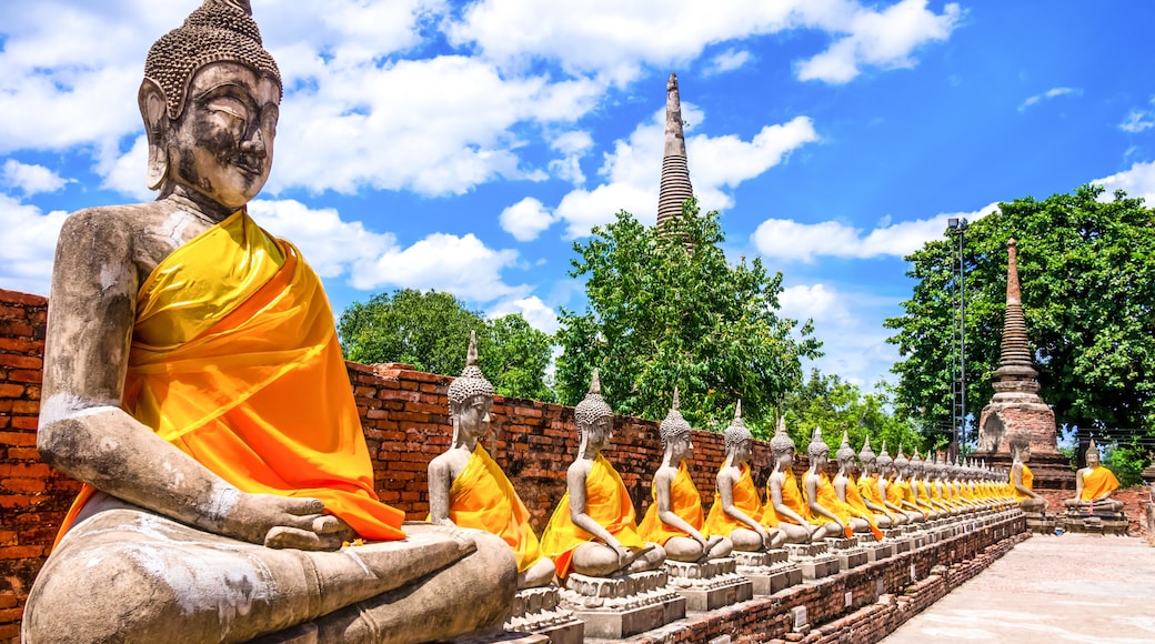 Thailand, row of Buddha images in Ayutthaya old Temple