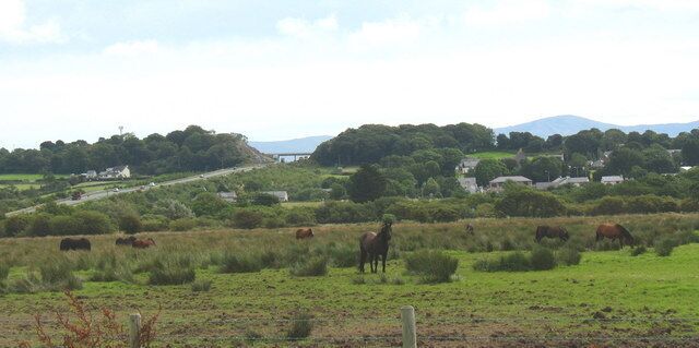 The A55 descending from Gaerwen ridge to the Malltraeth flats