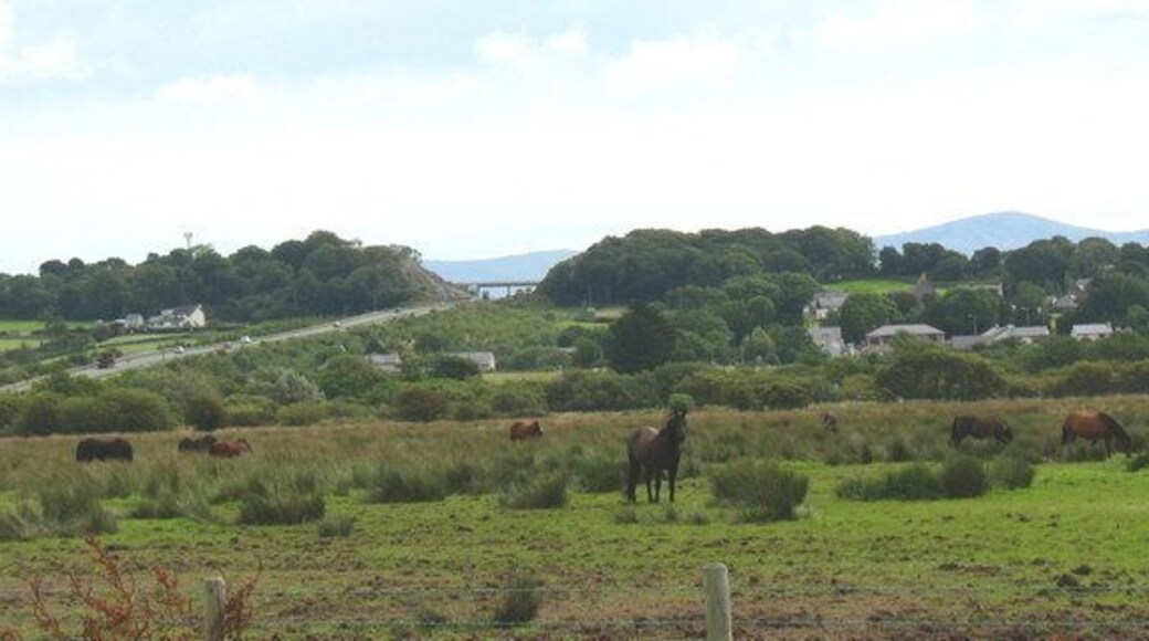 The A55 descending from Gaerwen ridge to the Malltraeth flats