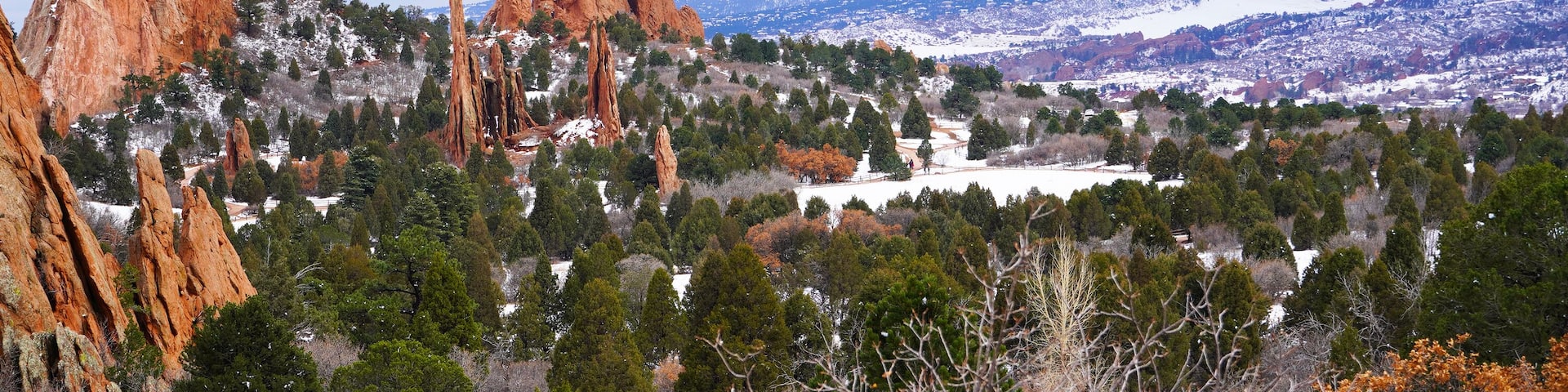 Garden of the Gods in Colorado Springs Colorado after a light snow in winter