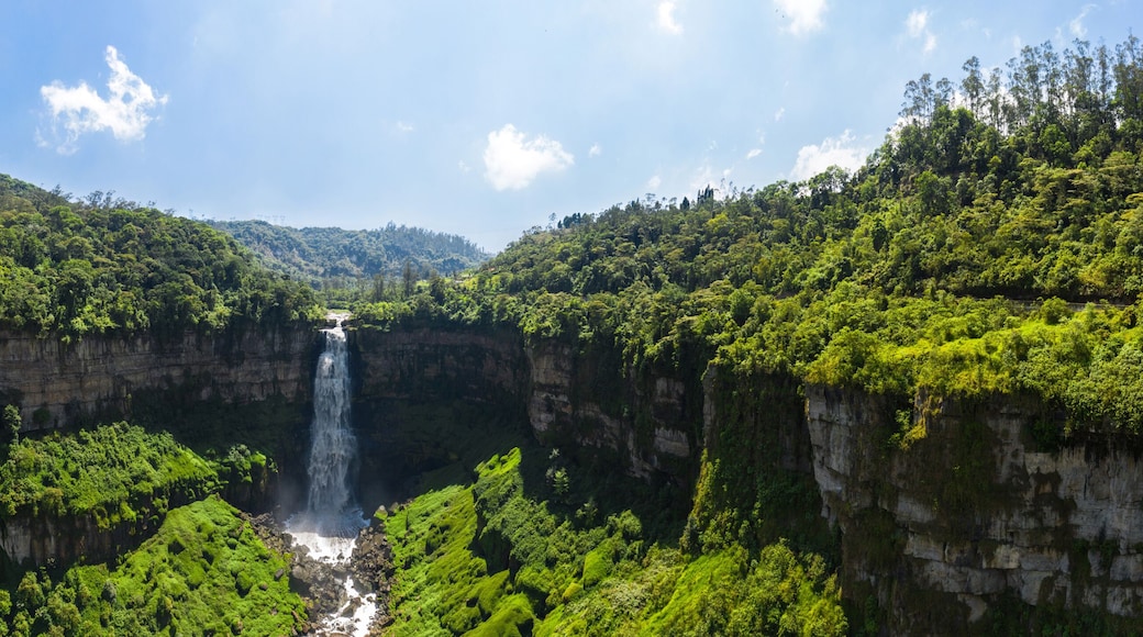 Aerial view of the El Salto de Tequendama, one of the most imposing waterfalls in Colombia, fed by the polluted Bogota river