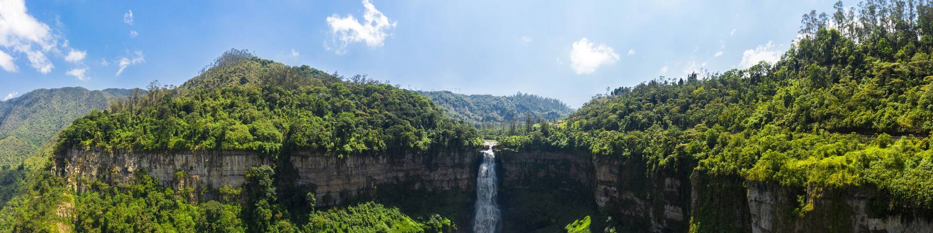 Aerial view of the El Salto de Tequendama, one of the most imposing waterfalls in Colombia, fed by the polluted Bogota river