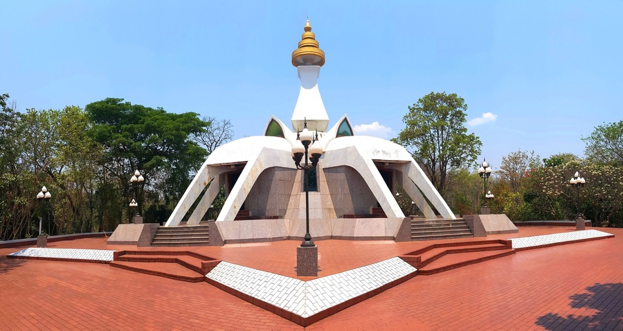 White pagoda at wat Tham Klong Pel temple in Nong Bua Lam Phu Province, Thailand