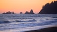 Rialto Beach showing waves, a sunset and a beach