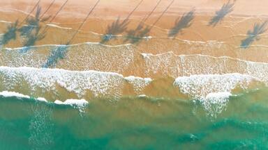 Sea of thailand from drone view,High angle of seaside at chanthaburi