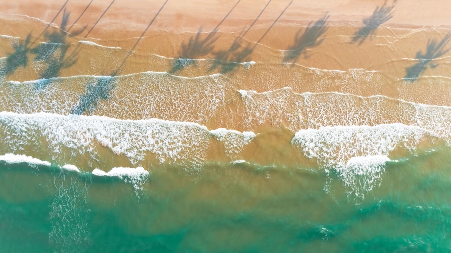 Sea of thailand from drone view,High angle of seaside at chanthaburi