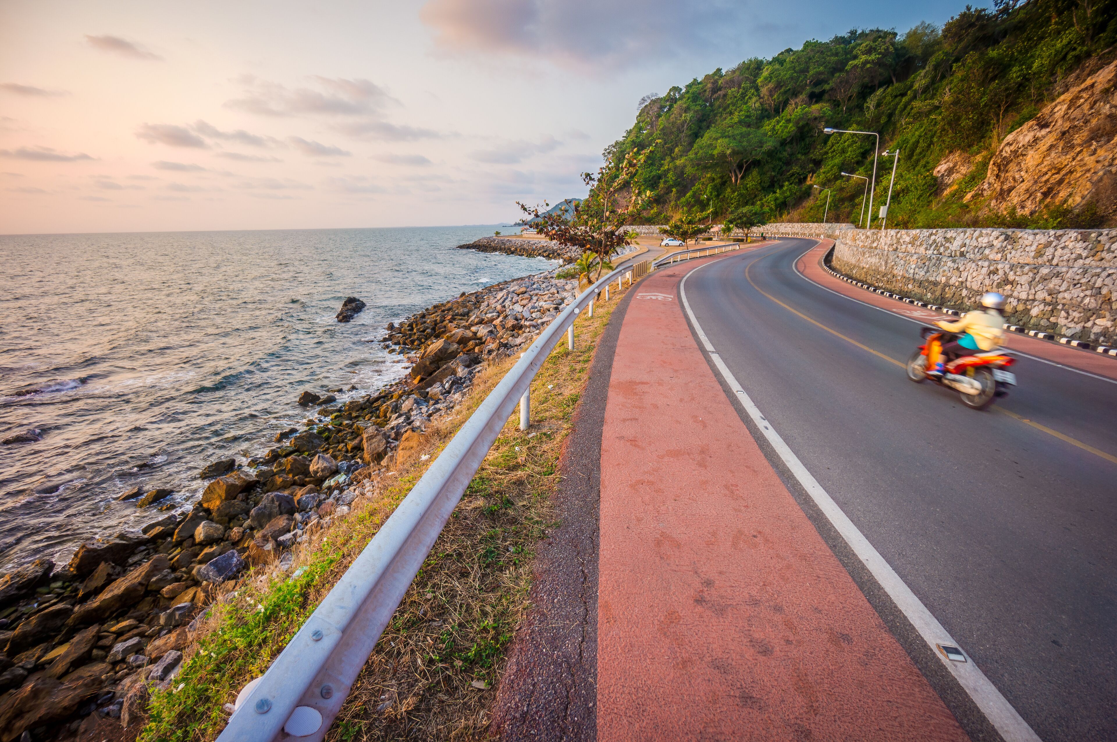 Hat Kep Tawan Viewpoint with beautiful sea and landscape of Chaloem Burapha Chonlathit Road. It is long rock beach in Na Yai Am, Chanthaburi, Thailand.