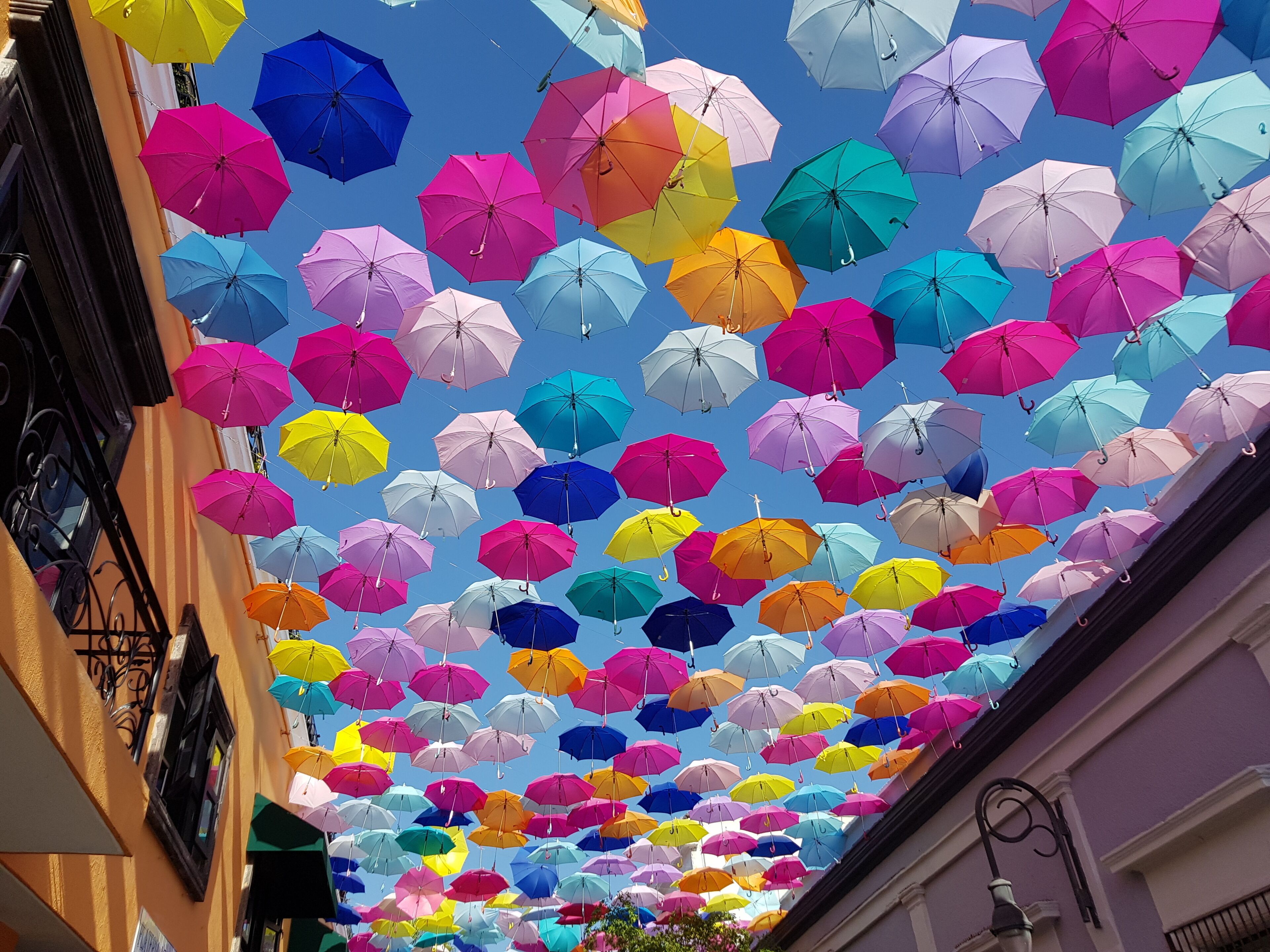 Umbrellas in the Miguel Hidalgo tourist walkway in downtown Tlaquepaque