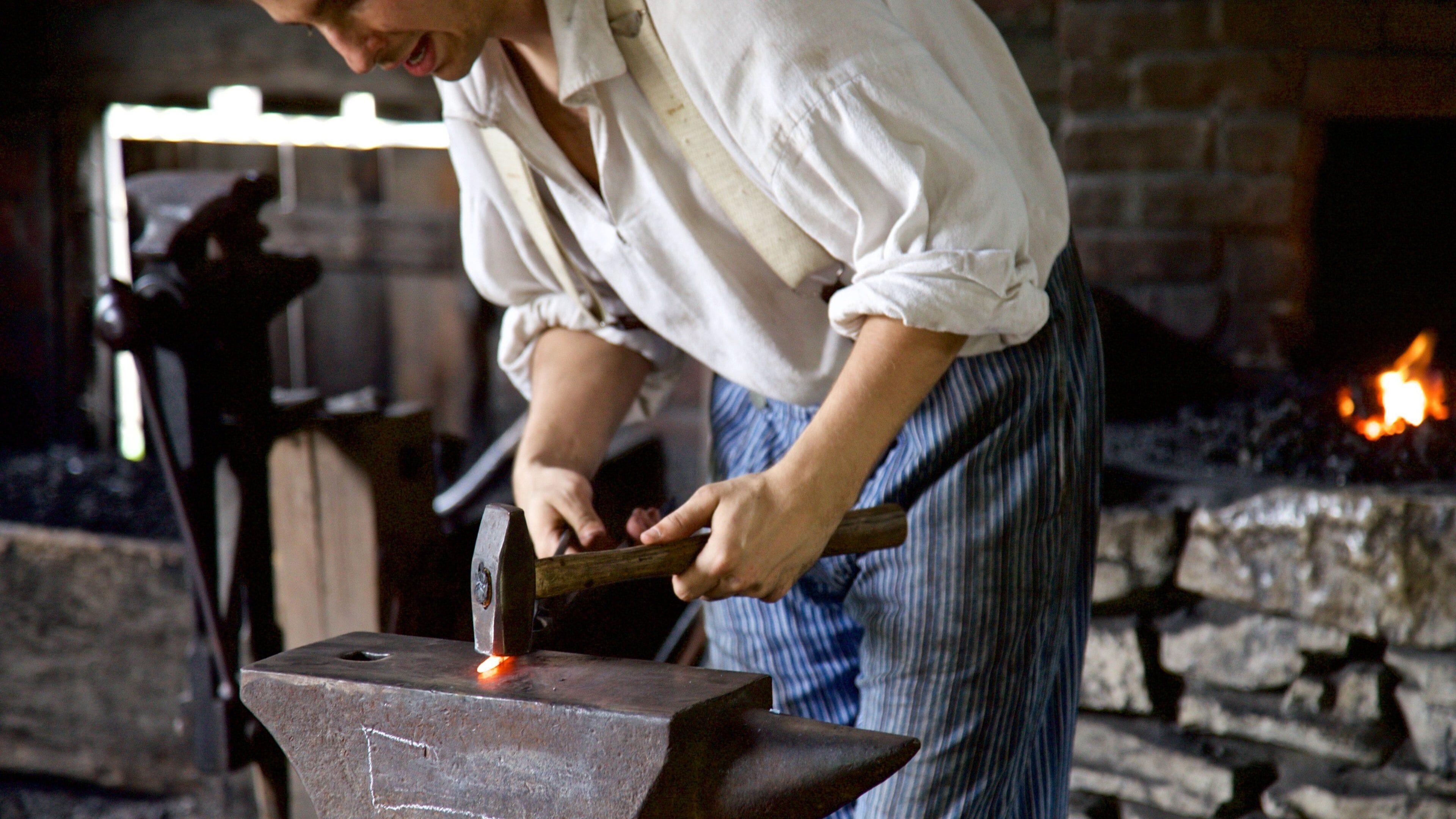 Conner Prairie Interactive History Park que incluye vistas interiores y también un hombre