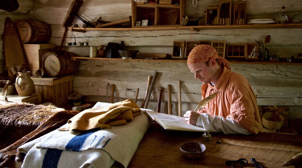 Conner Prairie Interactive History Park que incluye vistas interiores y también un hombre