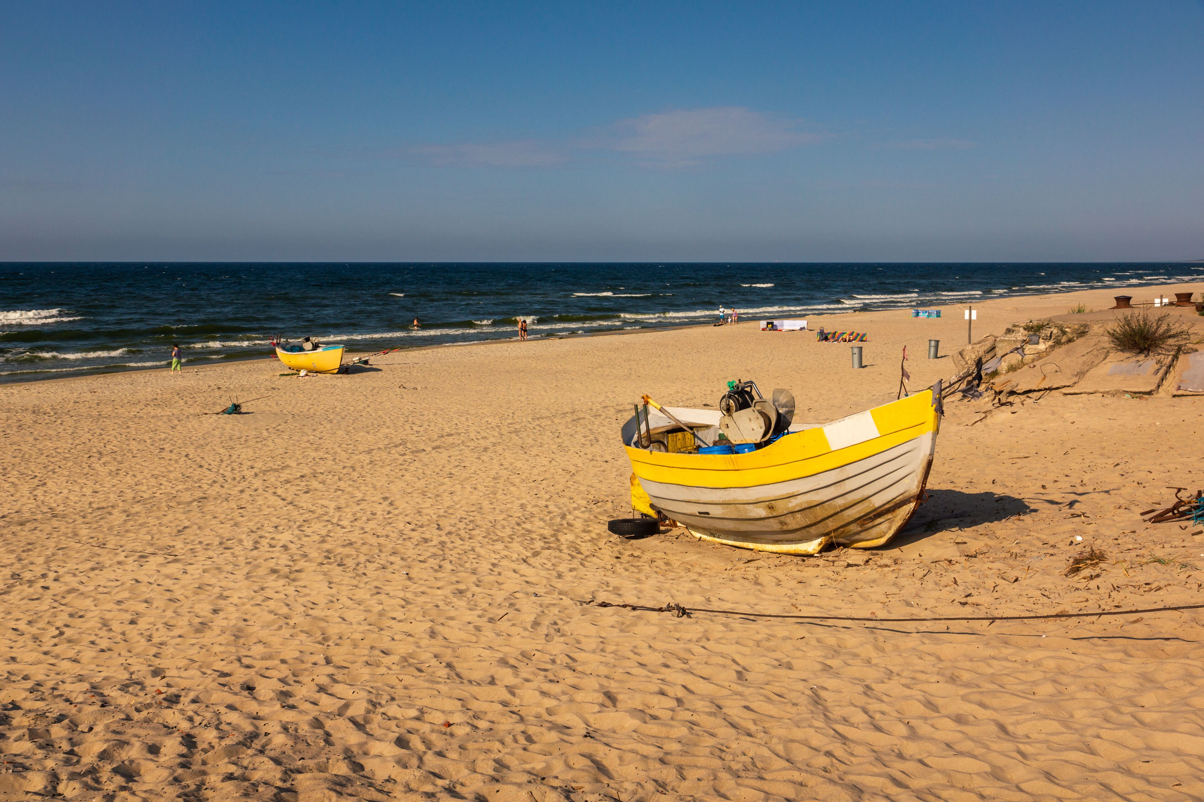 Fishing boat on the beach in Krynica Morska, Pomorskie, Poland