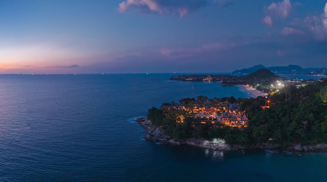 Banner Haad laem sing beach at sunset on Phuket island, Thailand - scenic coastal view