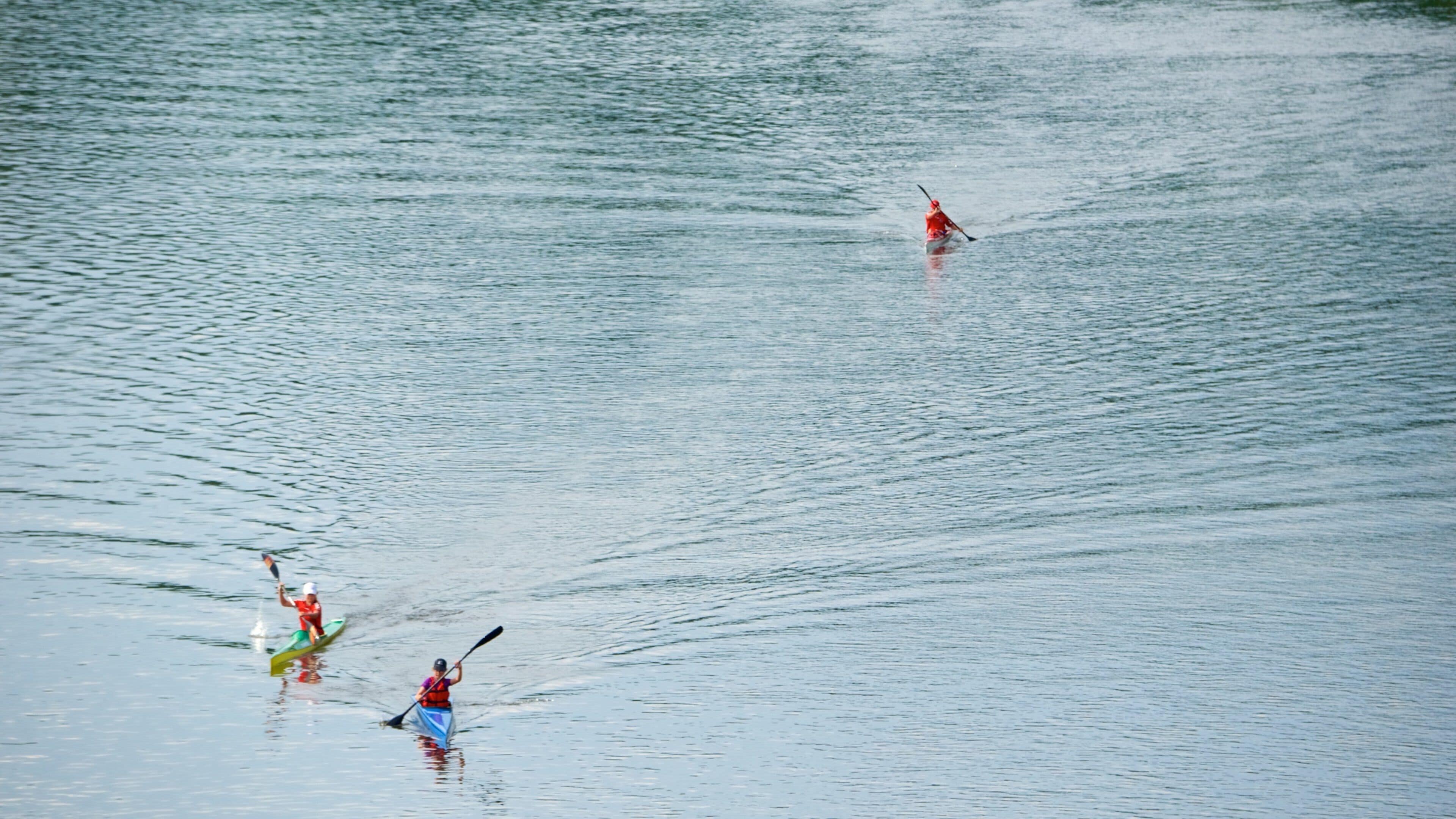Dresde que incluye un lago o abrevadero y kayak o canoa y también un pequeño grupo de personas