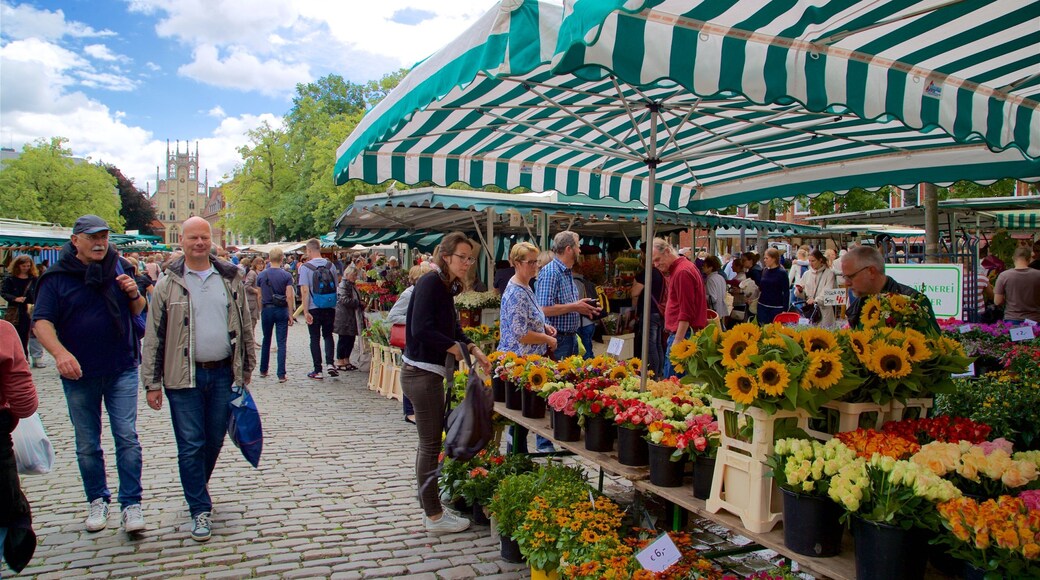 Wochenmarkt Münster som viser gatescener, marked og blomster