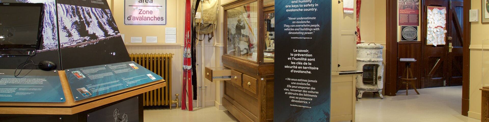 Revelstoke Museum and Archives which includes signage and interior views