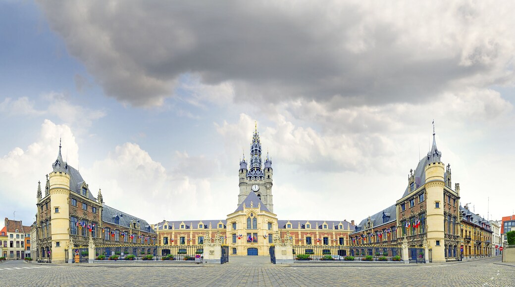 Town Hall and Belfry in Douai. A Belfry in Douai that belongs to the set of belfries of Belgium and France - UNESCO World Heritage Site. Douai is a commune in the Nord departement in northern France.;