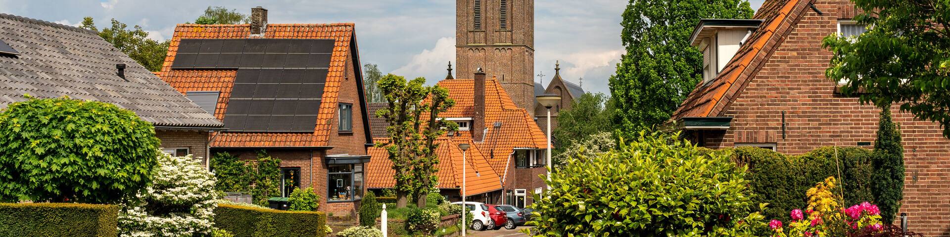 Village of Zeddam in Province Gelderland. Scenery with St. Oswaldus church
