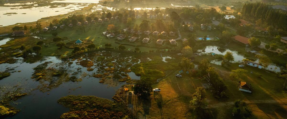 Morning view at Lam Phra Phloeng reservoir with a beautiful sunrise at Wang Nam Khiao District, Nakhon Ratchasima Thailand.