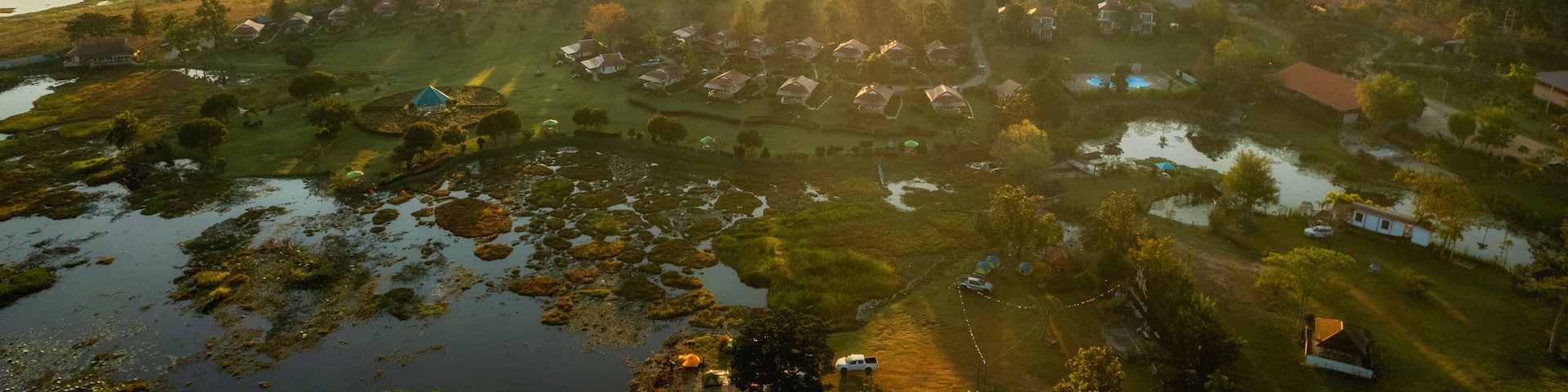 Morning view at Lam Phra Phloeng reservoir with a beautiful sunrise at Wang Nam Khiao District, Nakhon Ratchasima Thailand.