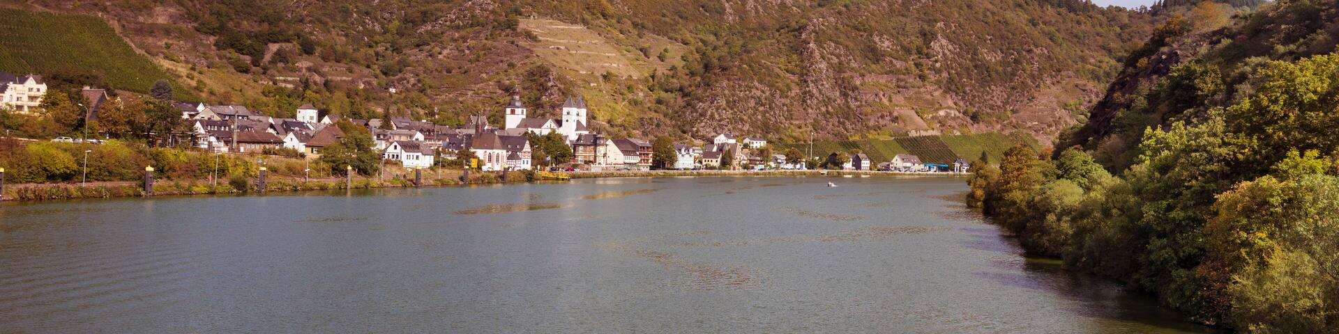 View of the small town Treis-Karden on the Moselle. Rhineland-Palatinate, Germany, Europe