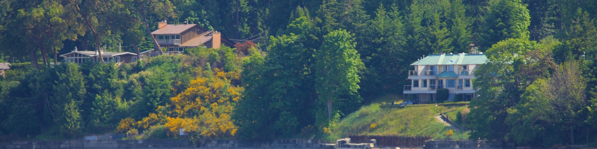 Rathtrevor Beach Provincial Park que inclui cenas tranquilas, uma praia e uma cidade pequena ou vila