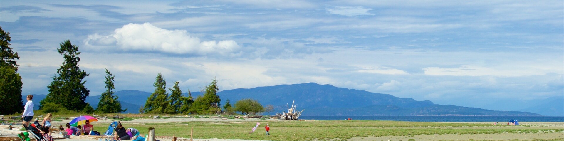 Rathtrevor Beach Provincial Park which includes tranquil scenes and landscape views as well as a small group of people