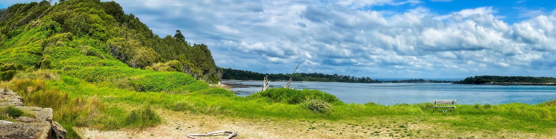 Panoramic view towards the Crookhaven river at Crookhaven Heads close to Culburra Beach in Shoalhaven Bight, NSW, Australia.