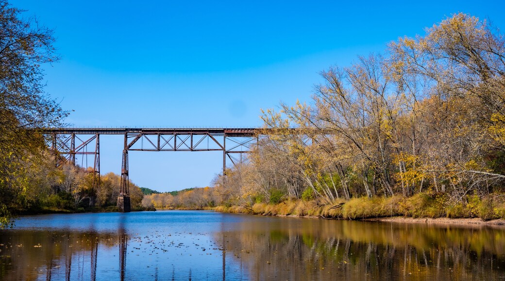 Railroad bridge crossing the Kettle River at Quarry Rapids Robinson State Park in Minnesota